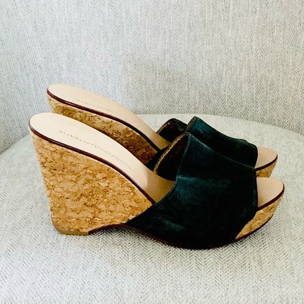 Black Wedge Cork Slides Heel Sandals